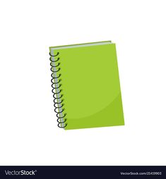 a green spiral notebook on a white background