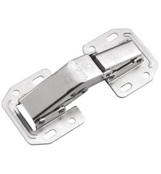 a pair of stainless steel cabinet door hinges