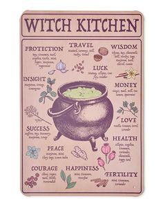 the witch's kitchen poster is displayed on a white background, with an image of a caulder full of witches