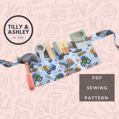 an image of a sewing kit with tools in it and the title, tilly & ashley