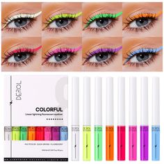 PRICES MAY VARY. 【8 Vivid Colors】This colored eyeliner set need UV light. This reflective liquid eyeliner set includes White,Yellow,Green,Orange,Pink,Hot Pink,Blue and Purple. Highly pigmentation provides bright, intense colors which will look gorgeous on any surface! 【Neon Eyeliner Set 】8 colors colorful eyeliner offer vibrant eye makeup definition. This eye liner kit is matte finish and UV glow effect , easy to create colorfully daily look and glam night looks.! It's great for face paint,body Colorful Liquid Eyeliner, Eye Makeup Christmas, Makeup Definition, Neon Eyeliner, Creative Eyeliner, Makeup Christmas Gifts, Eyeliner Colorful, Colorful Eyeliner, Paint Halloween