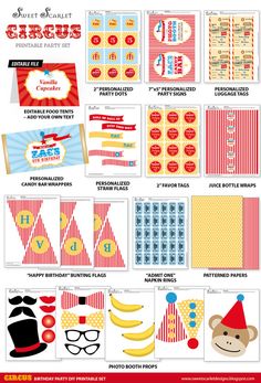 circus birthday party printables and decorations