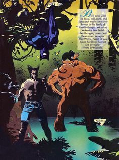 an old comic book cover with two men in the woods and one man standing next to him