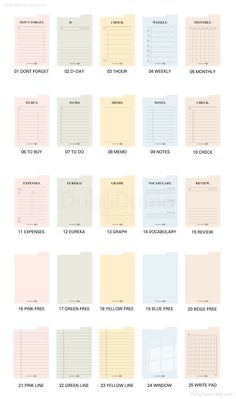 the printable planner is shown in different colors