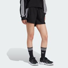 adidas Adicolor 3-Stripes French Terry Shorts - Black | Free Shipping with adiClub | adidas US Adidas Three Stripes Shorts For Streetwear, Adidas Athletic Shorts With Three Stripes For Streetwear, Adidas Three Stripes Streetwear Shorts, Casual Adidas Bottoms, Relaxed Fit Sportswear Bottoms With Three Stripes, Summer Sportswear Bottoms With Three Stripes, Adidas Cotton Athletic Shorts, Adidas Cotton Shorts With Three Stripes Branding, Adidas Sporty Bottoms With Built-in Shorts