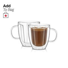 three clear mugs filled with liquid sitting next to each other on a white surface