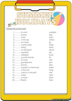 the summer holidays printable worksheet for kids to practice their language and spelling skills