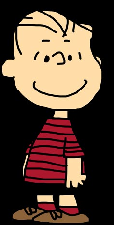 a cartoon boy wearing a red and black striped shirt