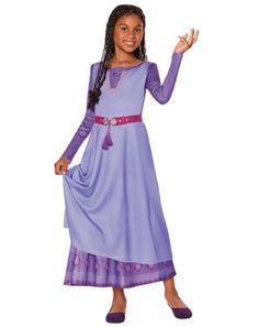 Become the newest Disney princess this Halloween by dressing up as Asha in this officially licensed dress costume. Featuring her purple dress from the film and a belt to hold it all together you'll look like you stepped right out of the movie while wearing this beauty of a costume. Officially licensed Includes: Dress Belt Long sleeves Pullover style Material: Polyester Care: Spot clean Imported Disney Wish, Light Purple Dress, Classic Halloween Costumes, New Disney Princesses, Costume Collection, Dress Halloween Costume, Classic Kids, Halloween Costumes For Girls