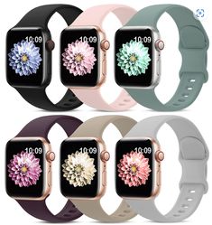 six different colors of apple watch bands with flowers on the front and back of them