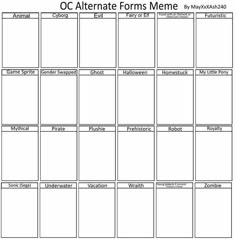 the printable menu for oc alternate forms meme is shown in black and white