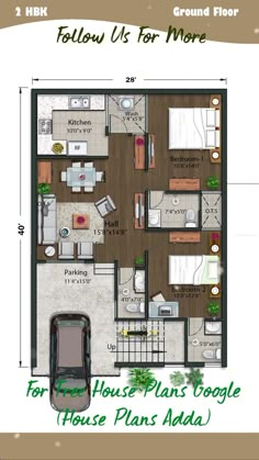 the floor plan for a two bedroom apartment with an attached garage and living room area