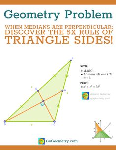 a book cover with an image of a triangle and the text,'geometric problem when medians are perpendicular