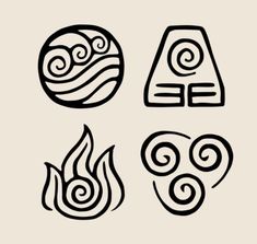 four different symbols that are drawn in black and white