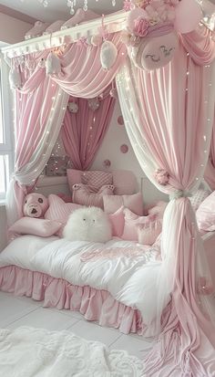 راحة 🥰 Kids Princess Bedroom, Girly Pink Bedroom Luxury, Princess Room Ideas Kids, Preppy Room Decor Bedroom Ideas, Girly Pink Bedroom Princesses, Girls Princess Bedroom Ideas, Cute Girly Room Ideas, Cutecore Room Ideas, Cute Pink Room Ideas