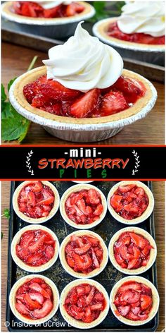 mini strawberry pies with whipped cream on top