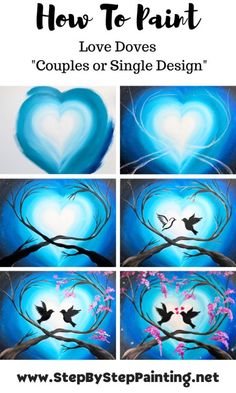 how to paint love doves couples or single design with step by step painting instructions