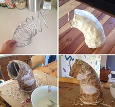 four different pictures show the process of making bread and other things that are being made