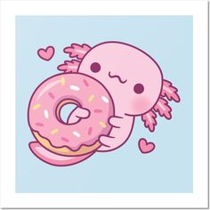 a pink donut with angel wings and hearts around it is floating in the air