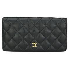 Chanel Quilted Classic Long Flap Yen Wallet in Black Caviar with Gold Hardware 2017. This stunning wallet is in very good condition, the wallet still holds its original shape, and the hardware is still very shiny. - Exterior Condition: Very good condition; corners show light leather surface wear. The exterior leather shows general signs of wear – light leather creases from opening and closing the flap. - Interior Condition: Very good condition. The leather interior is still clean and shows gener Chanel Vintage Bag, Hardware Logo, Personal Belongings, Black Caviar, Chanel Vintage, Metal Surface, Chanel Fashion, Vintage Bag, Handbags And Purses