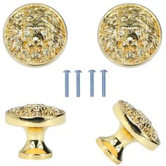 gold lion head cabinet knobs with screws and studs set of 2 by home decorators