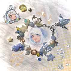 an anime character charm bracelet with various charms