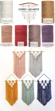 several different colors of yarn hanging on a clothes line with text that says cord - quartz