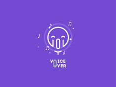 the voice over logo on a purple background with music notes around it and a circle in the middle