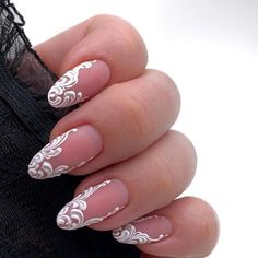 Lace Wedding Nails, Lace Nail Design, White Lace Nails, Wedding Day Nails, Lace Nail Art, Bridal Nail Art, Lace Nails, Christmas Nails Easy, Nail Art Wedding