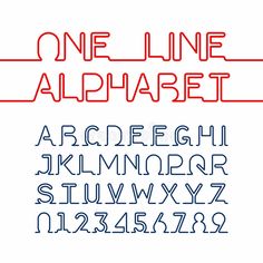 one line alphabet in red and blue