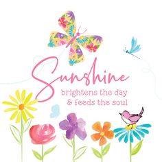 the words sunshine brightens the day and feeds the soul are painted in watercolor