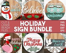 the holiday sign bundle includes christmas signs, wreaths and snowman decorations for sale