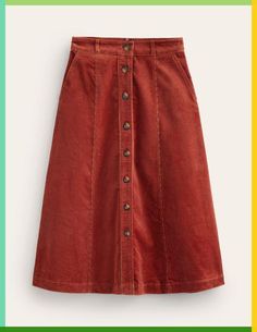 Our Petra skirt has had a makeover just in time for cooler climes. We've swapped linen for plush cord, but you'll still find the same buttoned front and swishy shape as before. Seude Skirt, Skirts And Boots, Manifest Goals, Warm Skirt, Midi Skirt Brown, Corduroy Midi Skirt, Self Affirmations, Attract Success, Button Front Skirt