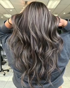 Ash Highlights In Dark Hair, Macro Highlights Hair, Dark Hair With Icy Highlights, Ash Highlights On Brown Hair, Dark Ashy Balayage, Ashy Light Brown Hair With Highlights, Ashy Brown Hair Balayage Ash Blonde, Brown Hair With White Highlights, Brown Hair With Ashy Highlights