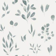 watercolor green leaves and branches on a white background, seamless wallpaper pattern