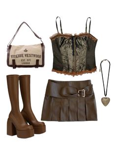 Brown Goth Outfit, Werewolf Outfit Aesthetic, Werewolf Outfit, Y2k Outfit Ideas, Fasion Outfits, Dream Outfits, Stage Outfit, Pretty Style, Goth Outfits