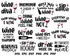 wine svg files for silhouettes and cut file cutting machines are available in this set