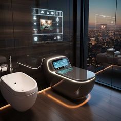 a futuristic bathroom with a toilet and sink