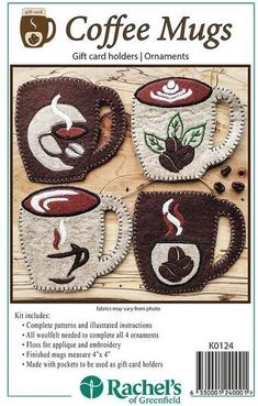 coffee mugs are shown on the cover of this pattern, which is also available for purchase