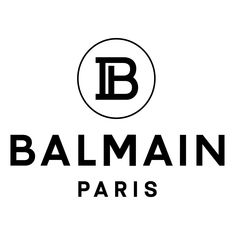 the balmain paris logo is shown in black and white, with an oval above it