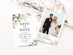 wedding save the date cards with flowers on them