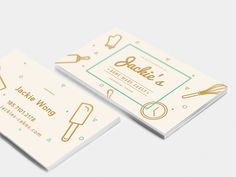 two business cards designed to look like cooking utensils