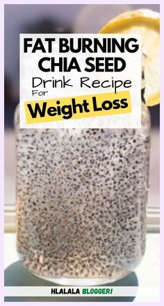 a jar filled with chia seeds next to a lemon slice