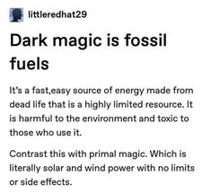 an article about the dark magic is fossil fuels in this text description, it's easy to read and understand