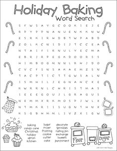 the holiday baking word search is shown in black and white