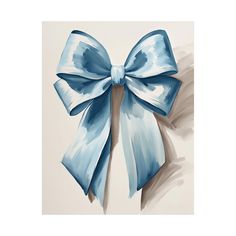 a painting of a blue and white bow