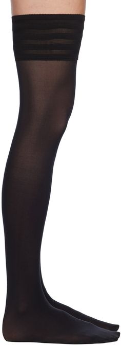 Semi-sheer thigh-high stretch nylon jersey socks in black. · 50 denier · Silicone bands at rib knit elasticized cuffs Supplier color: Black Black Knee-high Nylon Socks, Black Elastic Nylon Stockings, Black Nylon Knee-high Socks, Black Stretch Nylon Knee-high Socks, Classic Thigh High Stretch Legwear, Classic Thigh High Tight Legwear, Classic Stretch Knee-high Legwear, Black Stretch Footless Knee-high Socks, Elegant Black Nylon Legwear