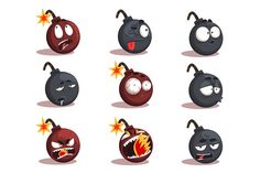 cartoon bomb characters with different expressions