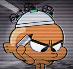 an animated character holding a cell phone in his hand