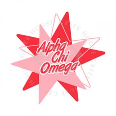 an image of the word aloh chi omega on a red star with white background